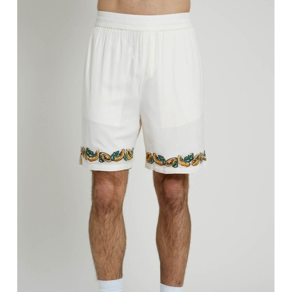 Native Youth Men's Fruit Mid Length Embroidered Ecovero Viscose Shorts Beige 30